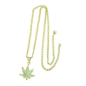 14k Gold Plated Stainless Steel Leaf Plant Necklace Set
